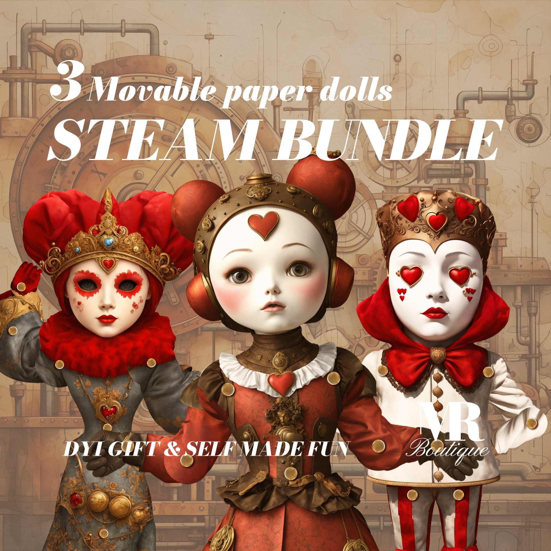 STEAM BUNDLE: Articulated Paper Doll Collection - Royalty & Steampunk DIY Kits for Year-Round Crafting Fun, Kids Activity, Creative Play To