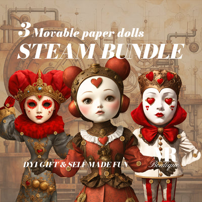 STEAM BUNDLE: Articulated Paper Doll Collection - Royalty & Steampunk DIY Kits for Year-Round Crafting Fun, Kids Activity, Creative Play To