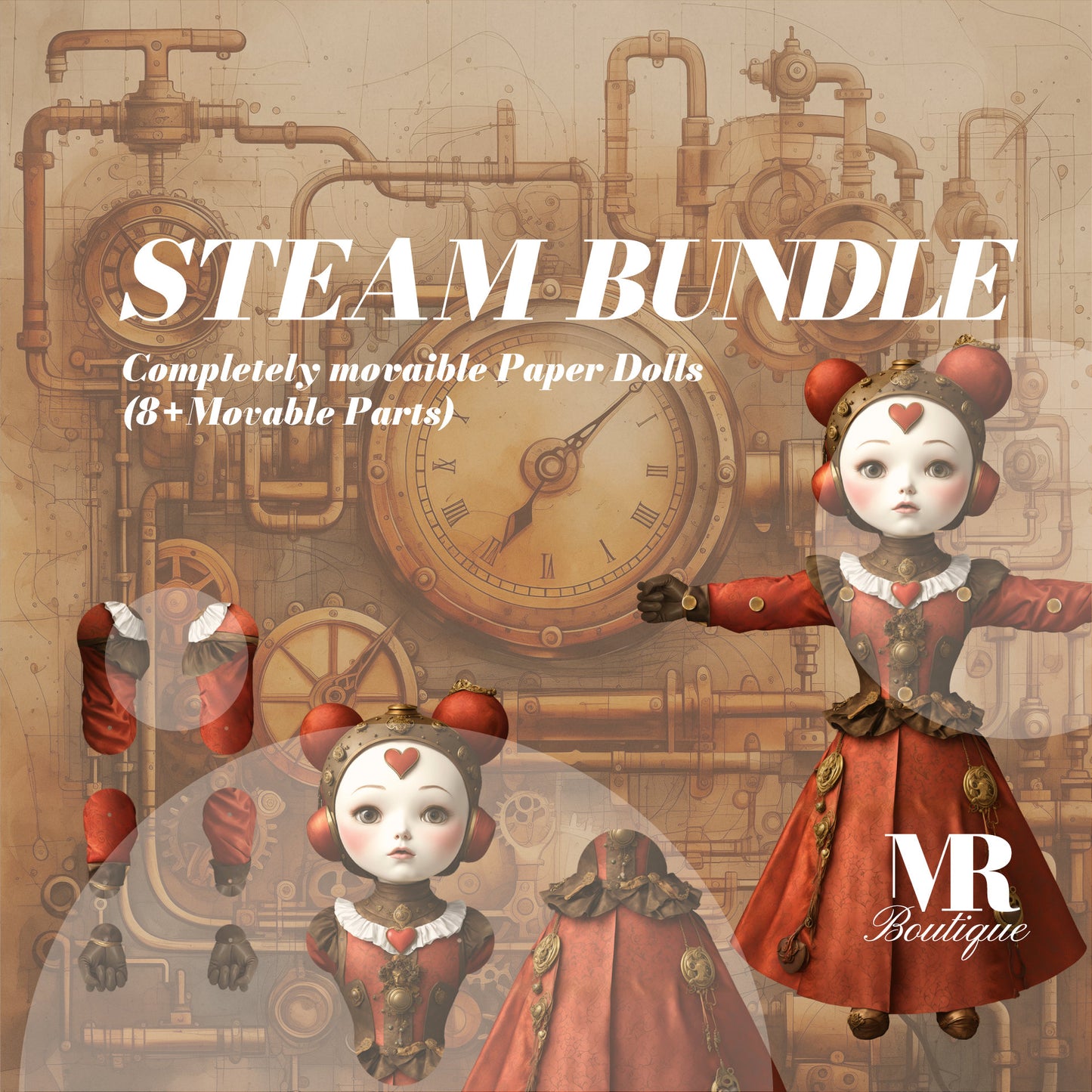 STEAM BUNDLE: Articulated Paper Doll Collection - Royalty & Steampunk DIY Kits for Year-Round Crafting Fun, Kids Activity, Creative Play To