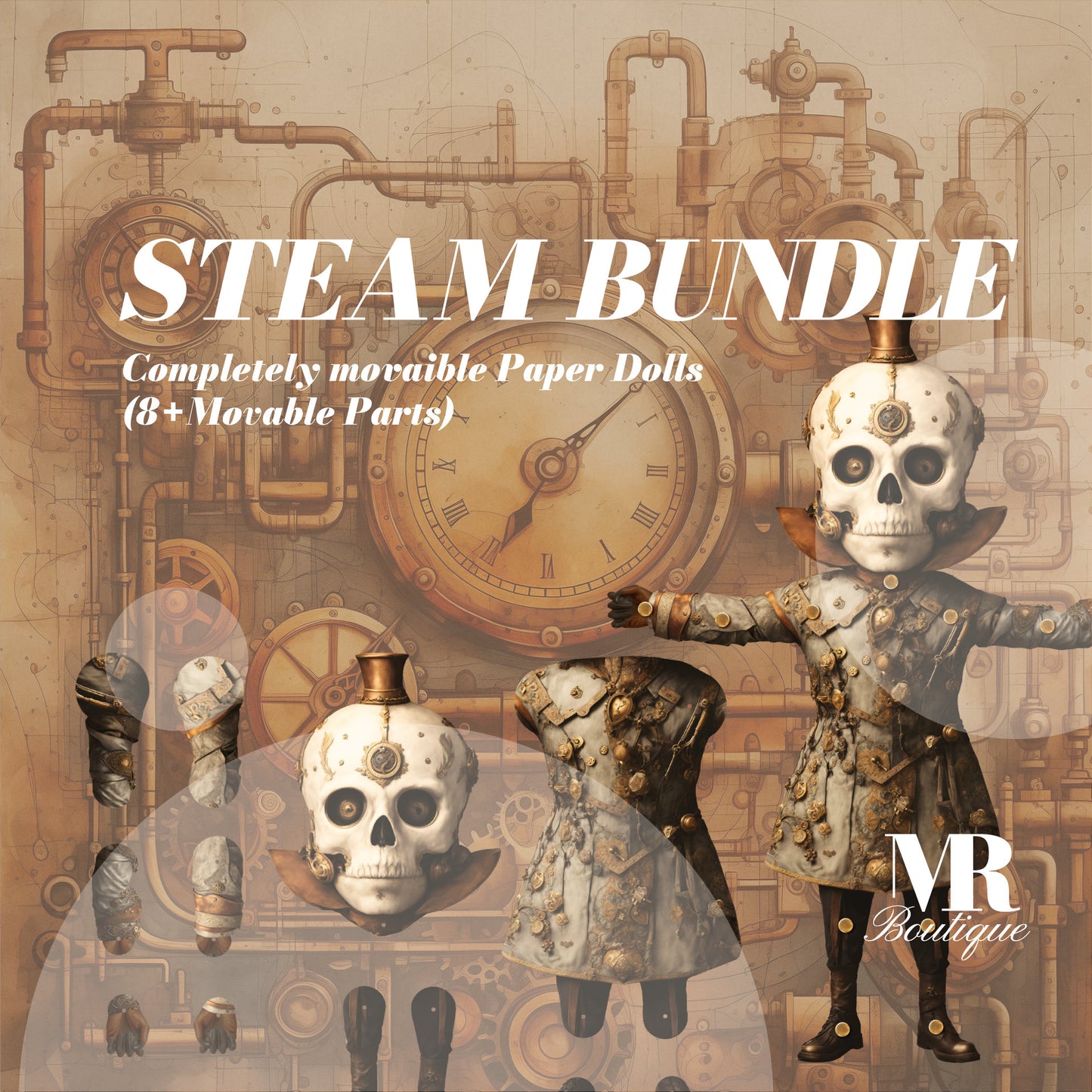 LUNAR BUNDLE: Celestial Steampunk Collection - BONESY, Mr. Martian & Mr. Ratsy Articulated Paper Doll Kits