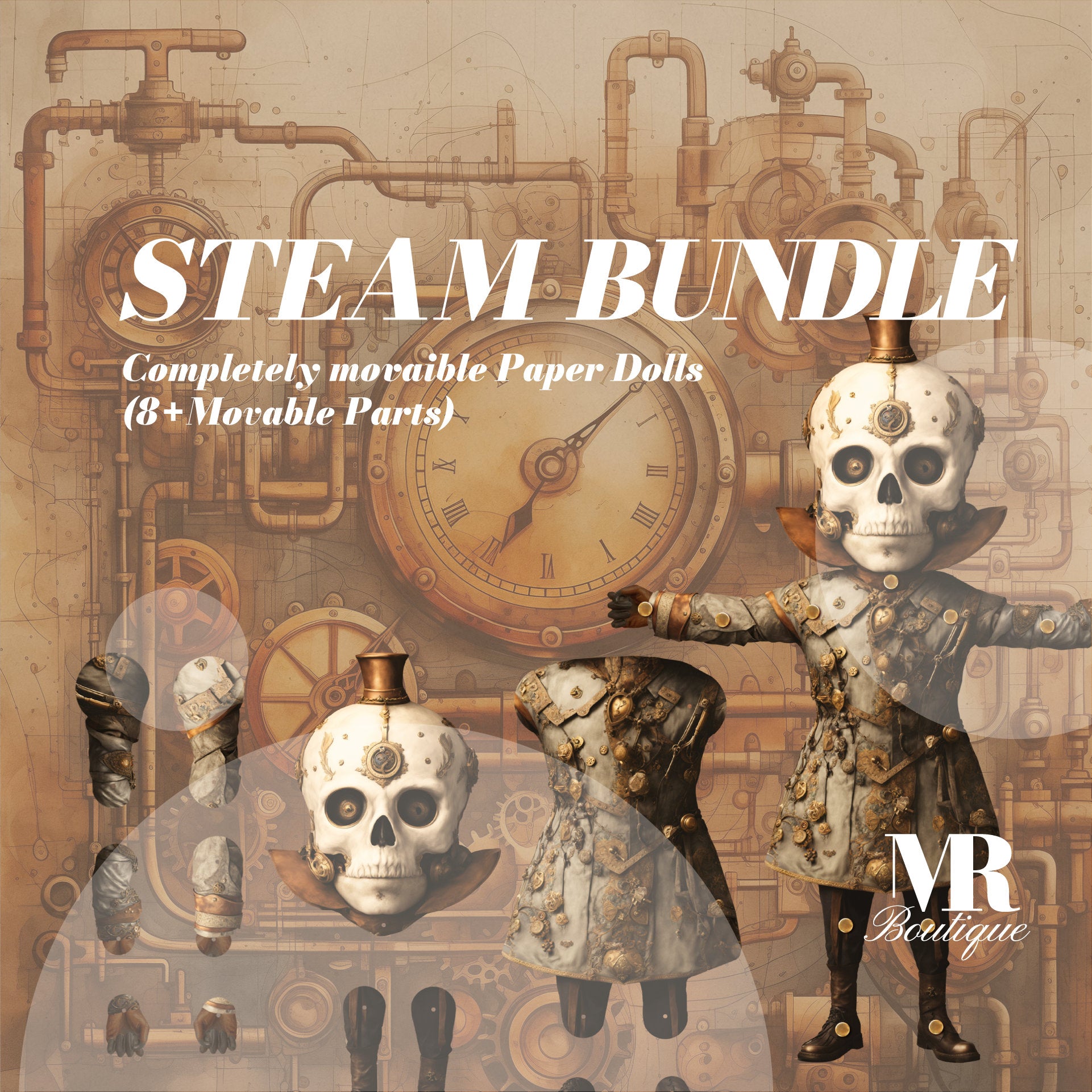 LUNAR BUNDLE: Celestial Steampunk Collection - BONESY, Mr. Martian & Mr. Ratsy Articulated Paper Doll Kits