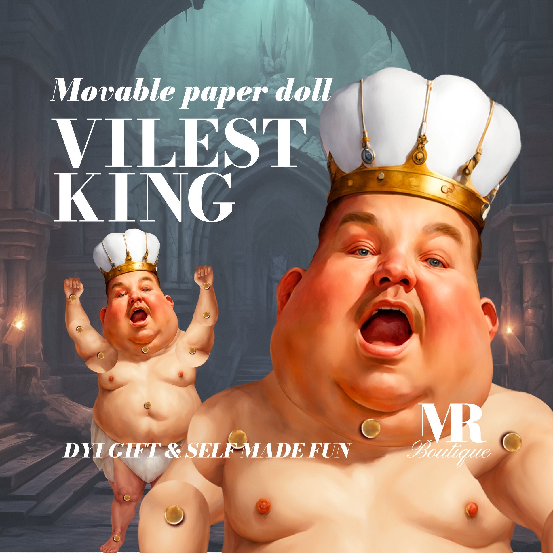 The Vilest King Articulated Paper Doll, Humor Naked Nude King, DIY Fantasy Craft, Unique Royal Figure Fantasy Dungeon Toy Magical Role-Play