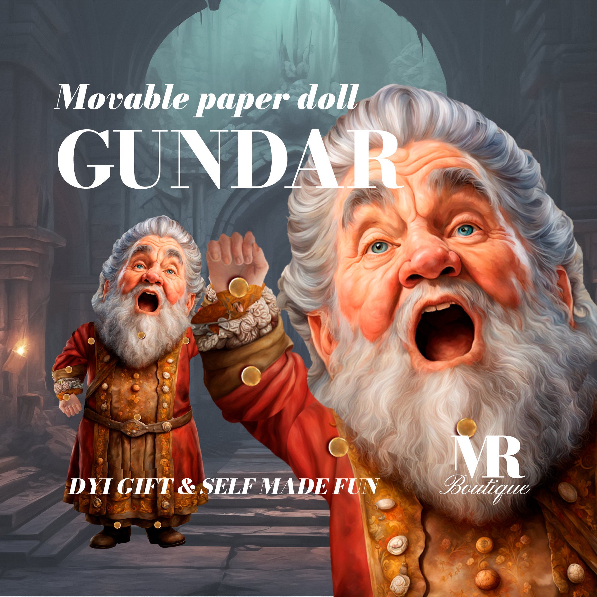 Gundar the Great Wizard - Articulated Paper Doll, Enchanting DIY Craft Kit, Movable Play Figure, Kids Activity, Action Figure